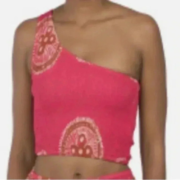 House of Harlow 1960 Small One Shoulder Crop Top Smocked 100% Cotton Hot Pink - Picture 1 of 7